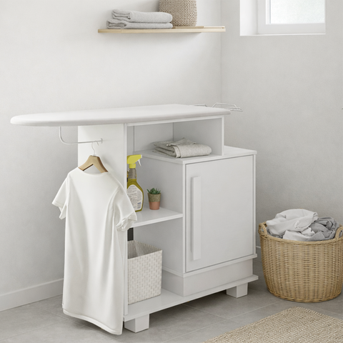 Tábua de Passar Havaí com 1 Porta 2 Nichos e Suporte para Ferro e Cabideiro RV Móveis