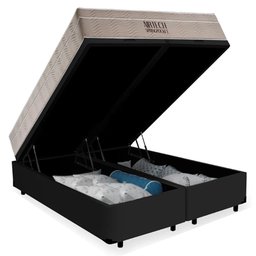Cama Box Baú Queen Suede Bipartido + Colchão Ortobom Airtech Molas Ensacadas 65x158x198 Cor:Preto - 5