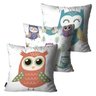 Kit com 3 Almofadas Infantil Coruja Branco - 1