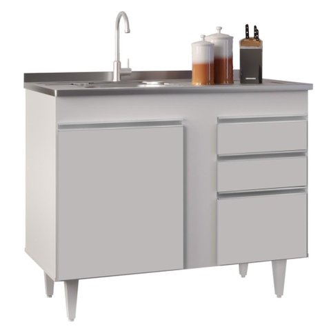 Balcão Gabinete 100cm sem Tampo 3 Portas 2 Gavetas Luziania Branco - Lumil Móveis