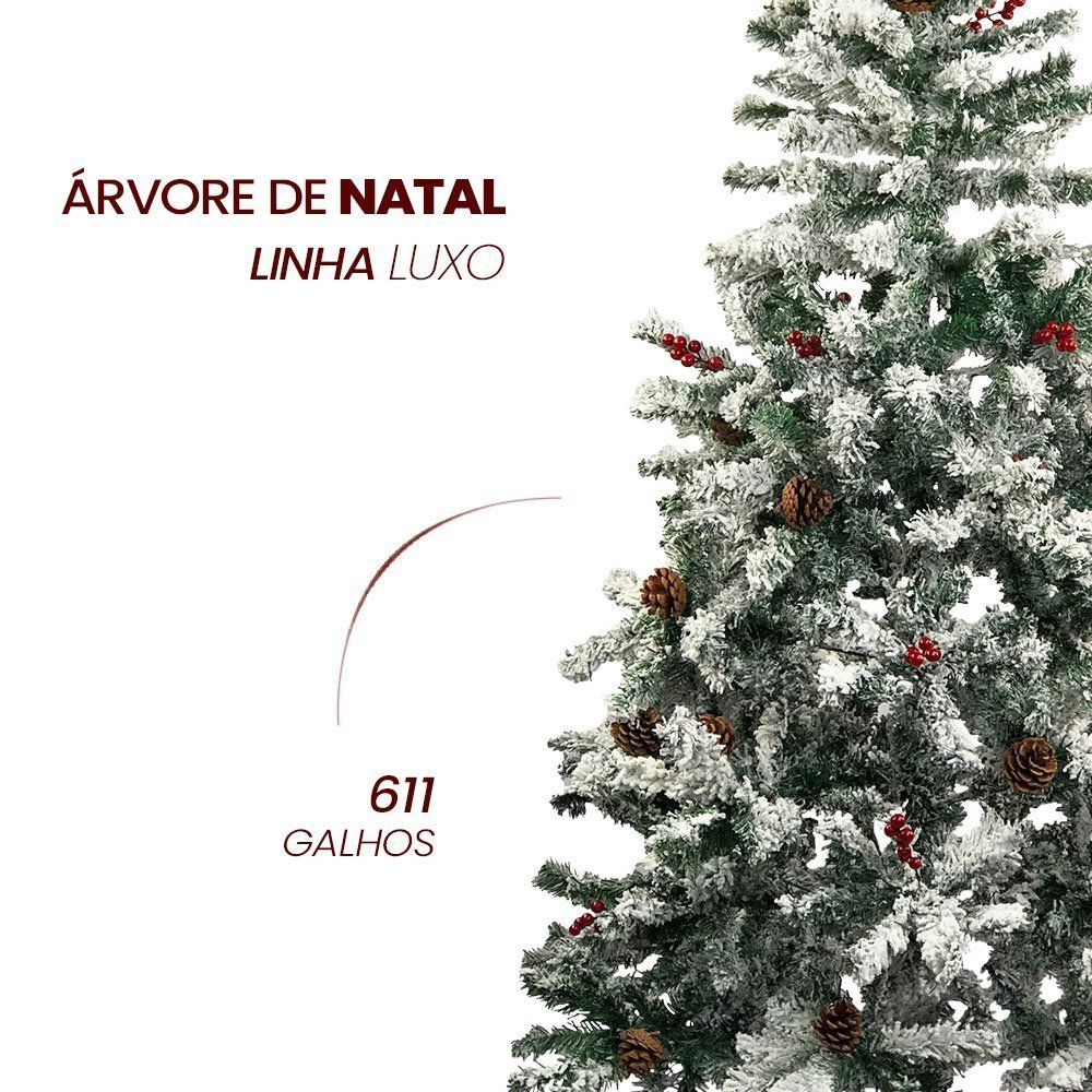 Arvore de Natal 1,80m Luxo Verde 611 Galhos Pinheiro Nevado Grande - 5