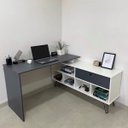 Ver imagem 5 de Mesa Escrivaninha em L com Porta e 6 Nichos Hawaii Branco/grafito