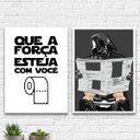 Ver imagem 1 de Kit 2 Quadros Banheiro Darth 45x34cm:Madeira branca