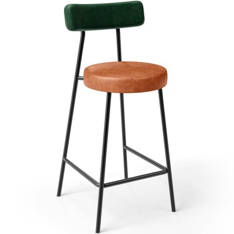 Banqueta Baixa Cozinha Sala Jantar Bancada Milão L02 Facto Verde Musgo Camel - lyam decor Lyam Decor