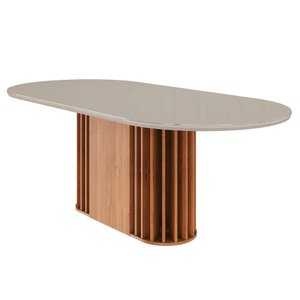 Mesa de Jantar Oval 210 Cm 8 Lugares Julieta Tampo Mdf/vidro Cinamomo/off White