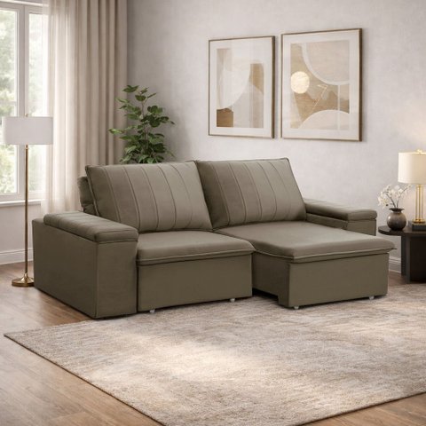 Sofá 3 Lugares Retrátil Reclinável para Sala 205cm Malfati F04 Veludo Amêndoa - Lyam Decor