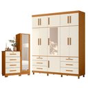Ver imagem 1 de Guarda Roupa Casal Triton Plus 11 Portas de Bater com Espelho e Cômoda 4 Gavetas Cinamomo Off White