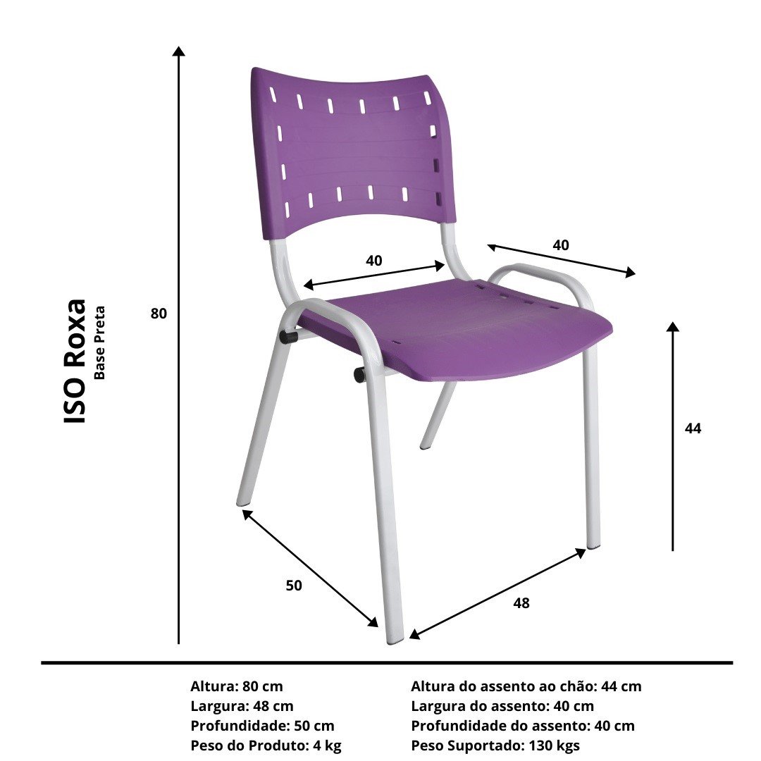 Jogo Mesa Quadrada 70x70 para Restaurante Comércio com 4 Cadeiras Iso Roxa Base Branca - 2