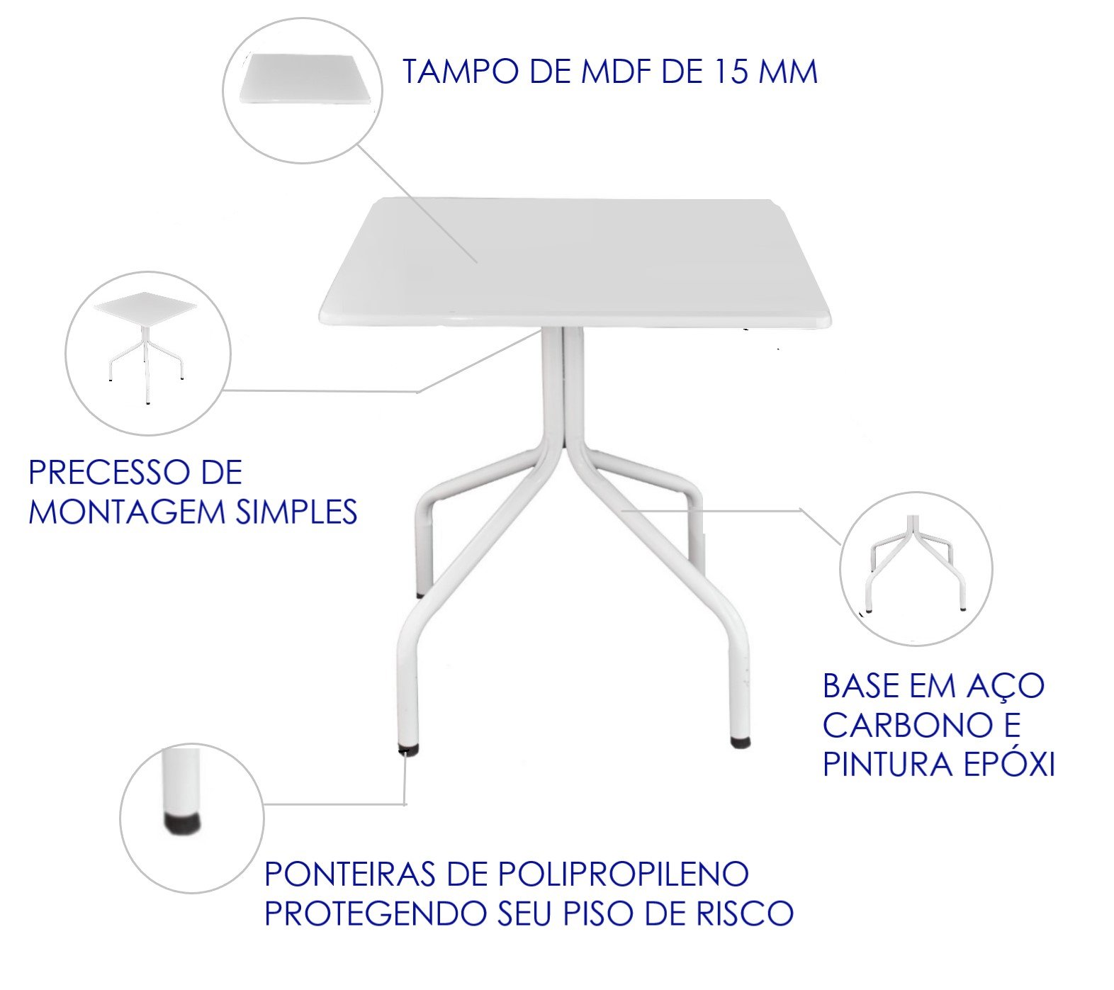 Jogo Mesa Quadrada 70x70 para Restaurante Comércio com 4 Cadeiras Iso Roxa Base Branca - 7