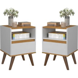 Mesa de Cabeceira Ted:branco/freijó - 1