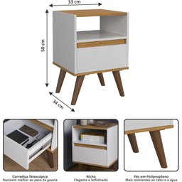 Mesa de Cabeceira Ted:branco/freijó - 3
