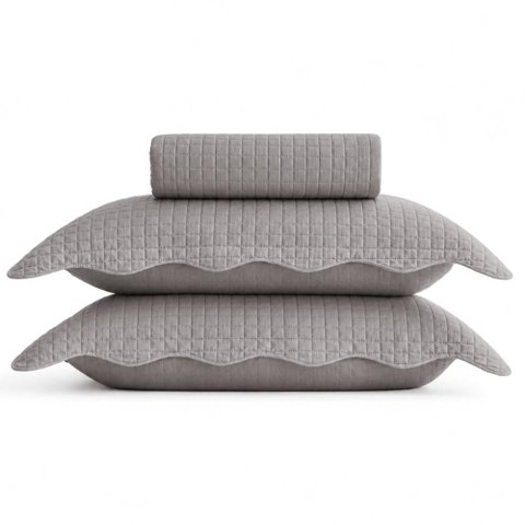 Colcha Casal com 2 Porta Travesseiros Matelassê Cinza Escuro Quadrat Lyor Cama Posta Poliéster