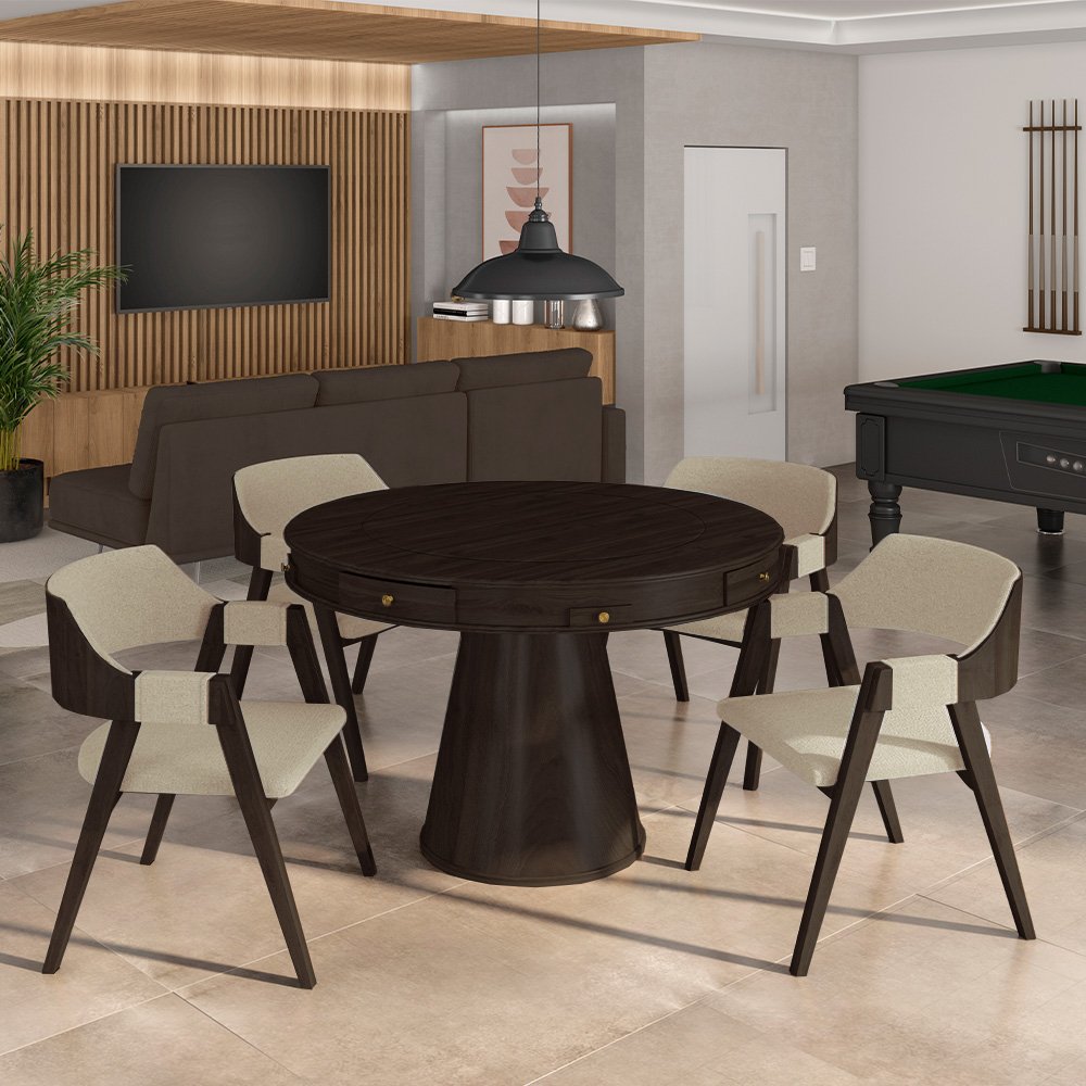 Conjunto Mesa de Jogos Carteado Bellagio Tampo Reversível Verde e 4 Cadeiras Madeira Poker Base Cone - 8