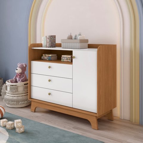 Cômoda 3 Gavetas 1 Porta:canela/branco