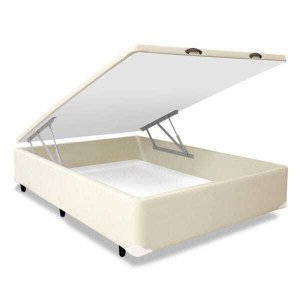 Base Box Baú Casal Sintético Bege 39x138x188cm