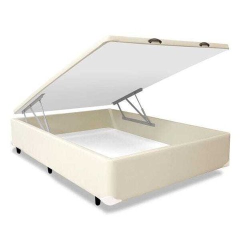 Base Box Baú Casal Sintético Bege 39x138x188cm