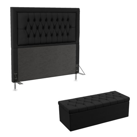 Kit Cabeceira Estofada Decorativa Pegasus e Calçadeira Sagitarius 140 Para Cama de Casal Couro Artif