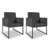 Kit 02 Poltronas Moderna Courino 3 Cores- Base Ferro Preto - Cinza - 1