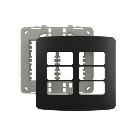 Placa com Suporte Margirius B3 Colors 4x4 para 6 Módulos Horizontais Preto Ebony