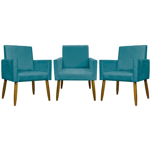 Kit 3 Poltronas Decorativas Confortáveis para Sala Mari Suede Cores