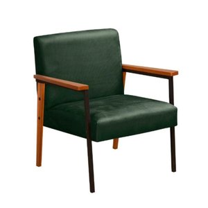 Poltrona Fontana Veludo Verde Base em Metal Preto e Madeira