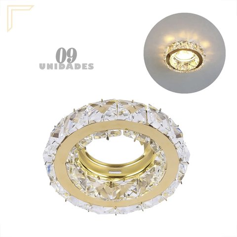 9 Spot Embutir Cristal Redondo Dourado K9 Inox MR16 Lup62