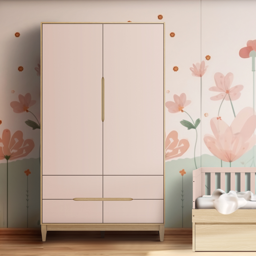 Quarto de Bebê Quater Berço Americano Cômoda e Guarda Roupa Rosa Linha Tomi - 5