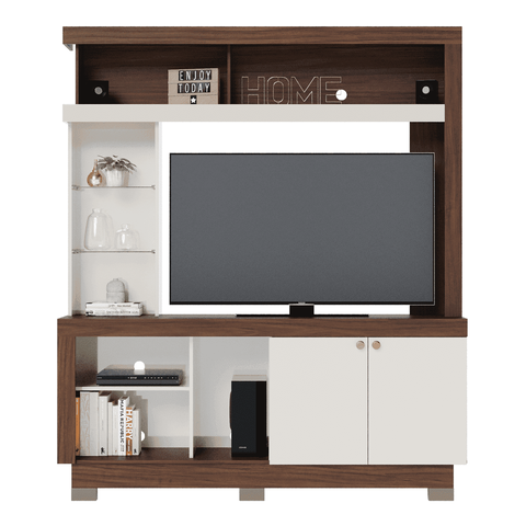 Estante Home Phoenix 160cm para Tv até 50 Pol Prateleira Vidro Nogueira Off