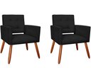Ver imagem 1 de Kit 2 Poltronas Decorativa Camila Couro Preto Pés Madeira Ms Decor