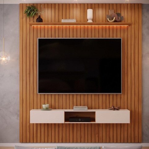 Painel Ripado para TV até 60 Polegadas com LED MDF 223CMX240CM Trento