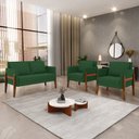 Ver imagem 2 de Kit 1 Sofá Namoradeira e 2 Poltronas Lana Veludo Verde Base de Madeira - D’Rossi
