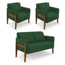 Ver imagem 3 de Kit 1 Sofá Namoradeira e 2 Poltronas Lana Veludo Verde Base de Madeira - D’Rossi