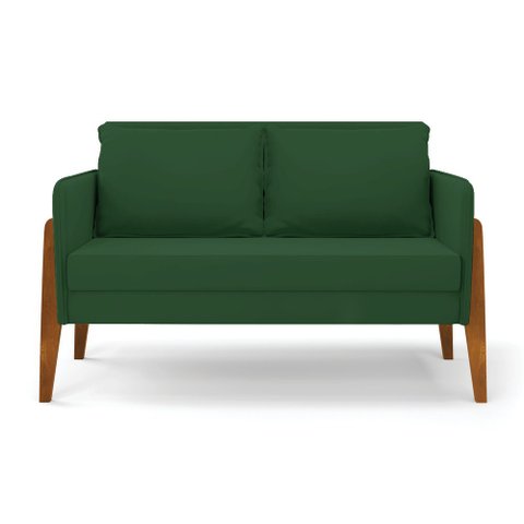 Kit 1 Sofá Namoradeira e 2 Poltronas Lana Veludo Verde Base de Madeira - D’Rossi
