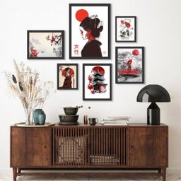 Kit Composição 6 Quadros Arte Oriental japonesa:madeira Branca - 1