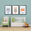 Ver imagem 1 de Kit 3 Quadros Grandes Quarto Infantil Bichinhos 60x48cm:moldura Branca