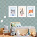 Ver imagem 2 de Kit 3 Quadros Grandes Quarto Infantil Bichinhos 60x48cm:moldura Branca