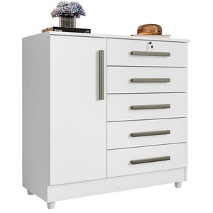 Cômoda para Quarto 1 Porta 5 Gavetas Vitória Branco - Saga Decor