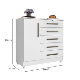 Cômoda para Quarto 1 Porta 5 Gavetas Vitória Branco - Saga Decor - 4