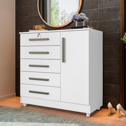 Cômoda para Quarto 1 Porta 5 Gavetas Vitória Branco - Saga Decor - 2