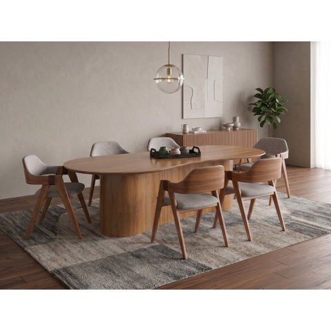 Sala de Jantar Verona 200cm com 6 Cadeiras Madeira Maciça Ravena Linho Cru