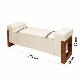 Recamier Baú Pés em Madeira Cama Casal 1,50m Retro Premium Estilo Decorativo Estofado Cor Bege - 7