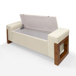 Recamier Baú Pés em Madeira Cama Casal 1,50m Retro Premium Estilo Decorativo Estofado Cor Bege - 3