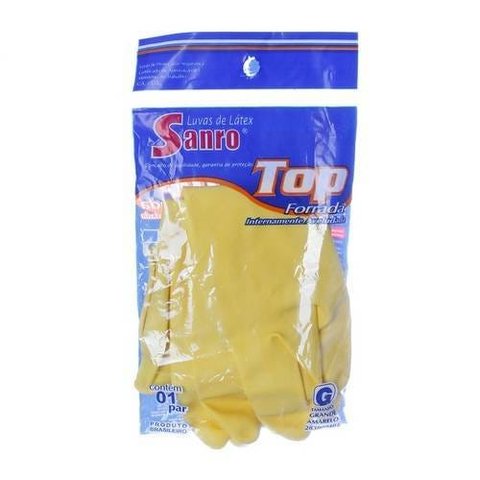 Luva de Látex Amarela com Forro - G - Sanro