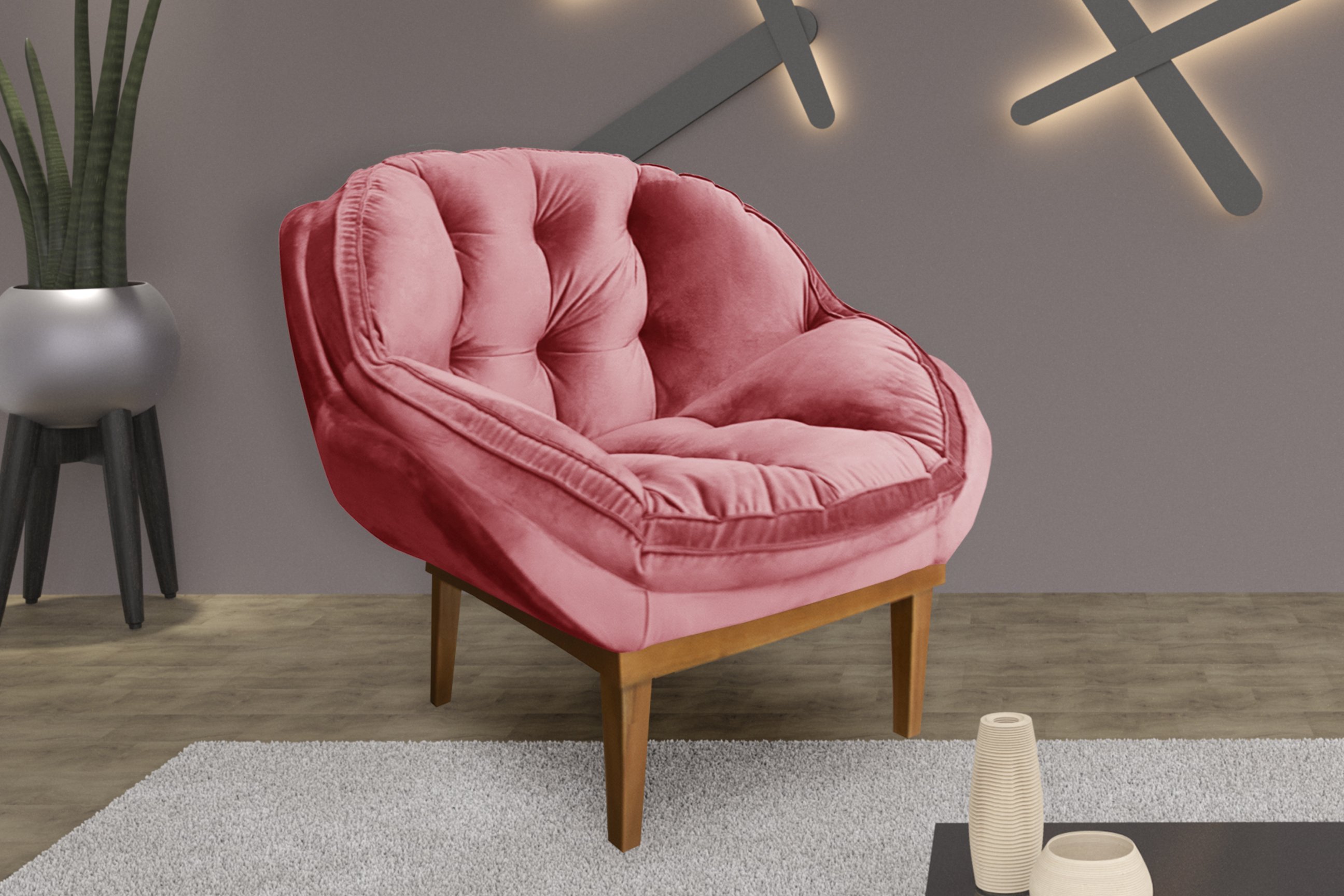 Poltrona Decorativa Marcela Veludo Rosa