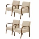 Ver imagem 1 de Kit 4 Poltrona 1 Lugar Jade Braço Madeira Suede Bege