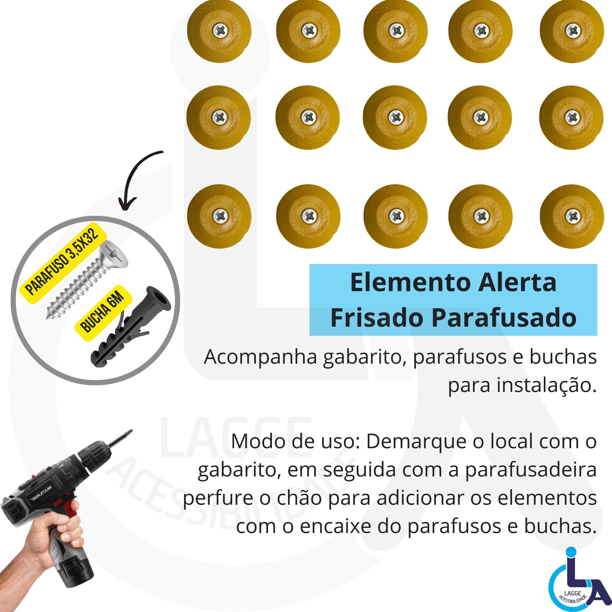 Elemento Tátil Alerta Pvc Parafusado Amarelo - 2