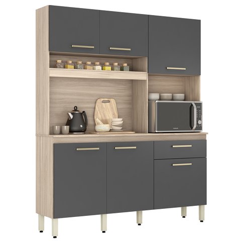 Armário de Cozinha Compacta 160cm Saul D02 Avena/grafito - Mpozenato