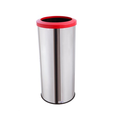 Lixeira Inox Com Aro Plástico 50 Litros Lixo Reciclável Cozinha - Vermelho