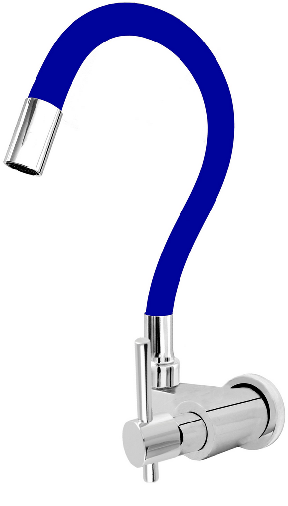 Torneira de Cozinha Parede Bica Flexível Silicone e Inox Azul Saída Lateral 1/4 de Volta C66 - 1