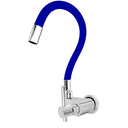 Ver imagem 1 de Torneira de Cozinha Parede Bica Flexível Silicone e Inox Azul Saída Lateral 1/4 de Volta C66